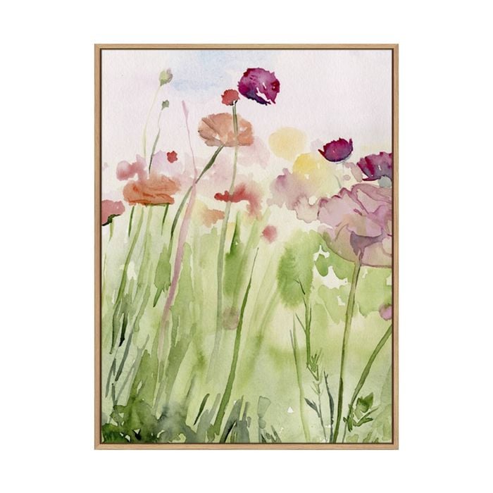 Artey | Among the Watercolor Wildflowers I - Framed Canvas - Natural Frame - 60 x 80cm