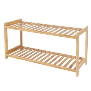 Casa Decor 2 Tier Bamboo Shoe Stool - Compact, Durable, Storage - Oak Oak