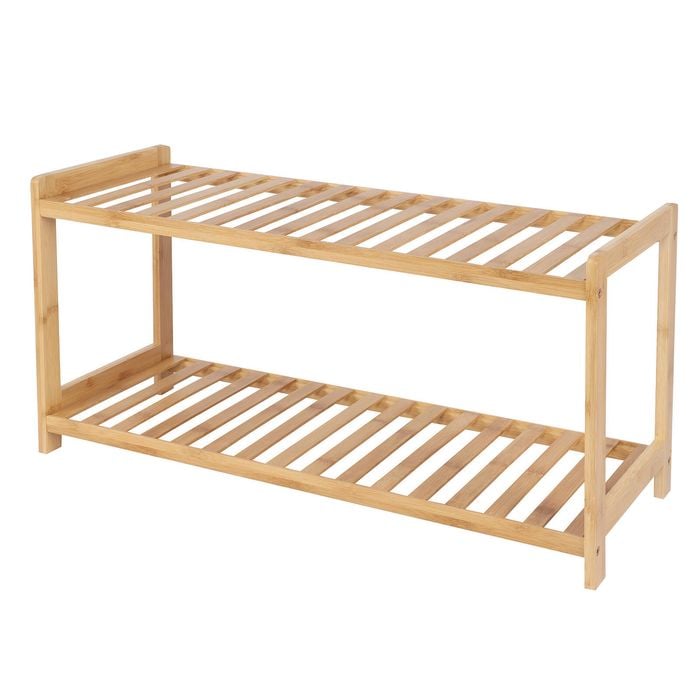 Casa Decor 2 Tier Bamboo Shoe Stool - Compact, Durable, Storage - Oak Oak