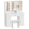 Ufurniture Makeup Vanity Desk Set w/ 3-Way Mirror & RGB Light, 9 Drawers 4 Cabinet Glass Top Charging Station White