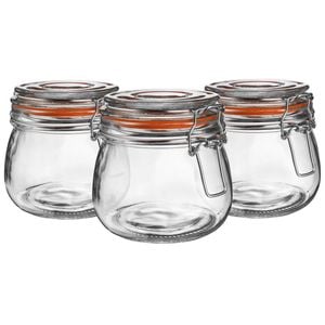 Argon Tableware Glass Storage Jars - 500ml/17.6oz - Set Of 6 - 4 Colour Seals Airtight Kitchen Storage Container Preserving Jar