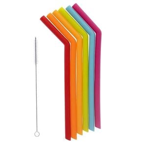 Rainbow 6 Piece Silicone Smoothie Straw Set With Cleaning Brush Joie