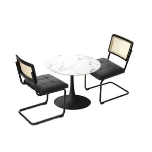 Oikiture 3PCS Dining sets 60cm Round Dining Table with Dining Chairs PU Leather Black