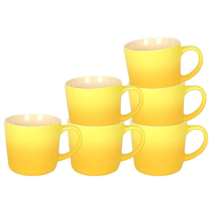 Argon Tableware 330ml Ombre Coffee Mugs - Yellow - Set Of 6 - Glazed New Bone China Tea Mug Vegan Friendly Stoneware Ceramic Cup