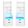 Advwin 2x Tall LED Nightstand with Charging Station, 3 Drawers, Bookshelf, 6 Storage Shelves & 3 Hooks, White