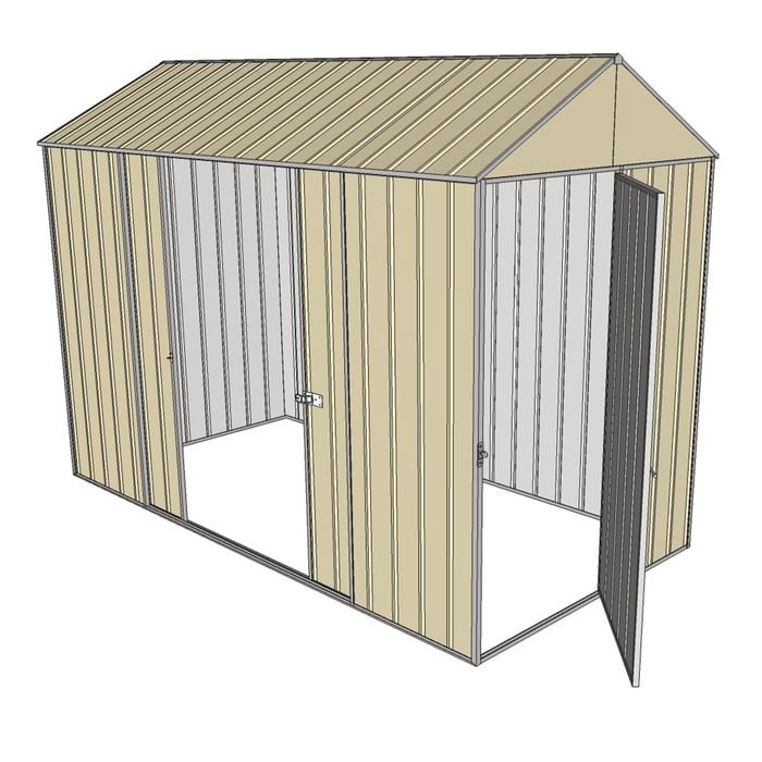 Build-a-Shed 1.5 x 3.0 x 2.3m Front Gable Single Hinged Narrow Shed with Double Sliding Doors - Cream