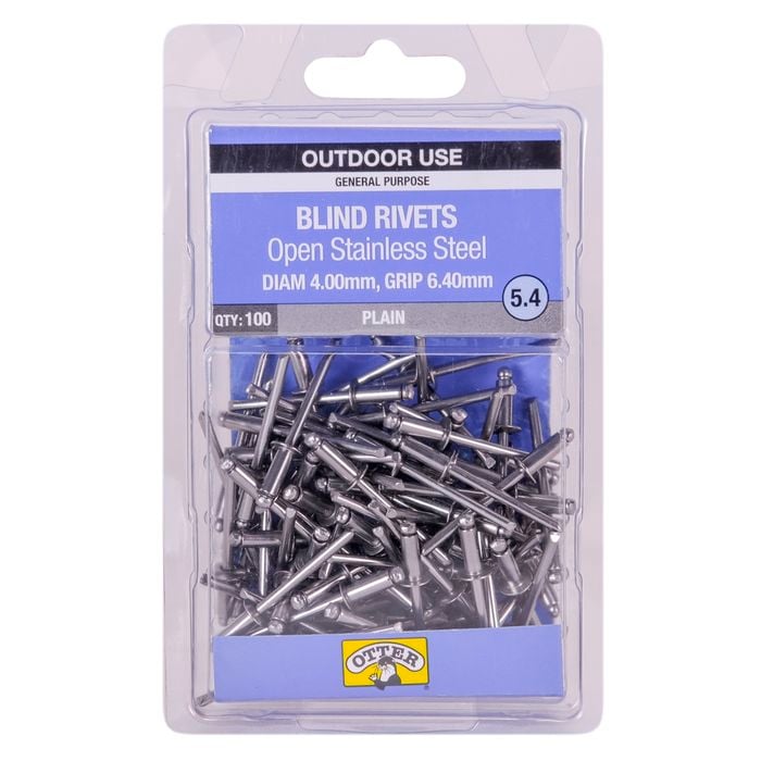 Otter 4.0 x 6.4mm Open Stainless Steel Blind Rivets - 100 Pack