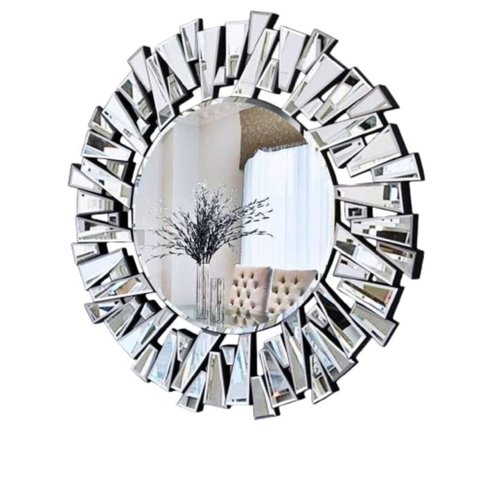 P&P Silver Large Round Wall Mirror for Living Room Decor