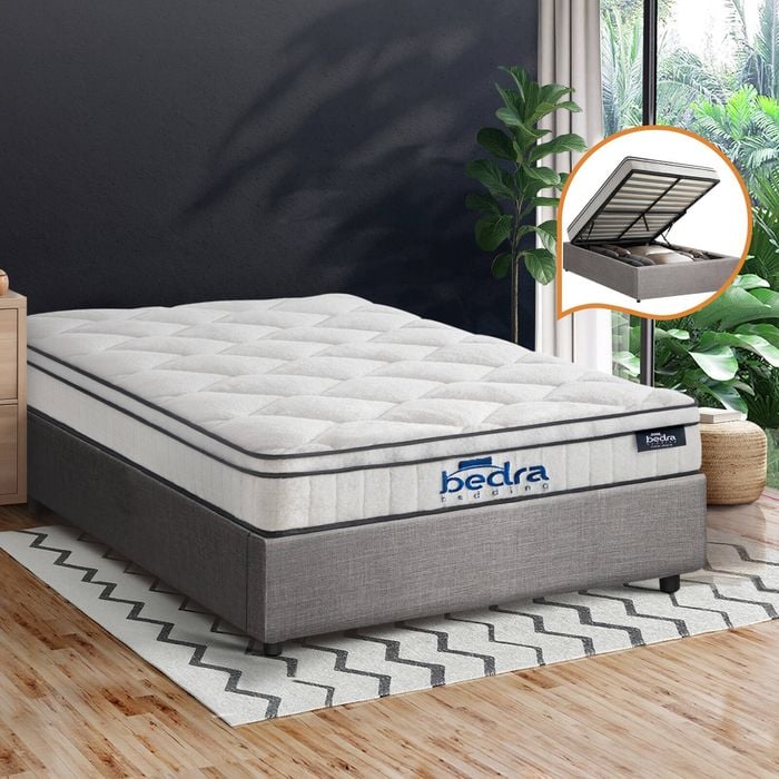 Oikiture Bed Frame King Single Size Gas Lift with Mattress TOTI