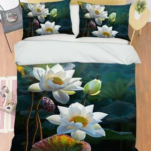 3D White Lotus Pond 394 Bed Pillowcases Quilt King Single Size