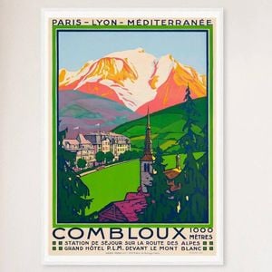 Galrie Combloux France Vintage Ski Art Poster - Charming Travel Décor Wall Art, White Frame, A0 84 x 119cm (33 x 47inch)