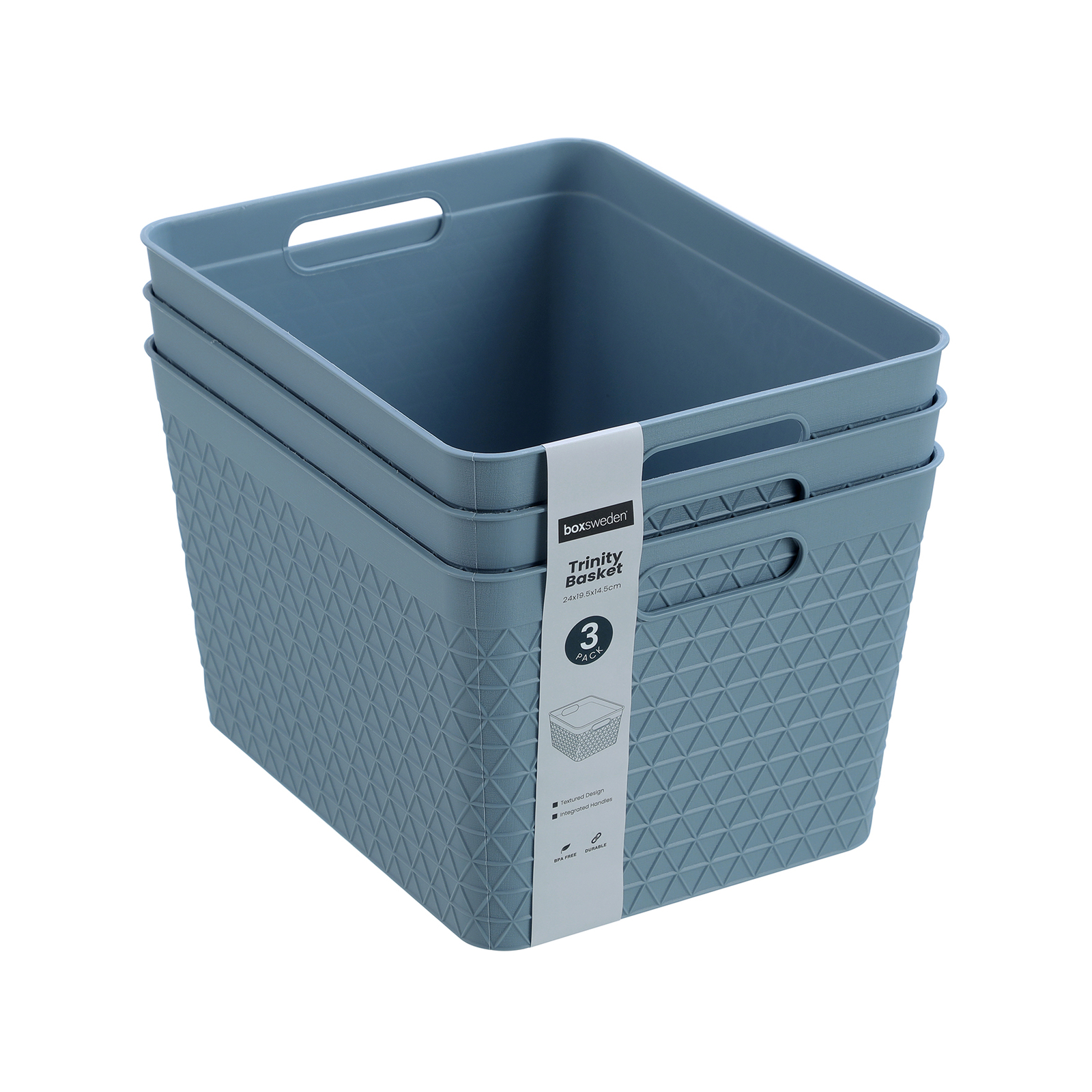 Boxsweden 24 x 19.5 x 14.5cm Blue Trinity Basket - 3 Pack product image