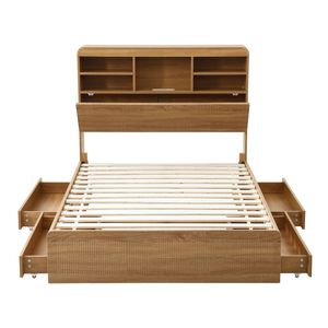Artiss King Single Bed Frame with Storage, 4 Drawers, USB Night Light Natural