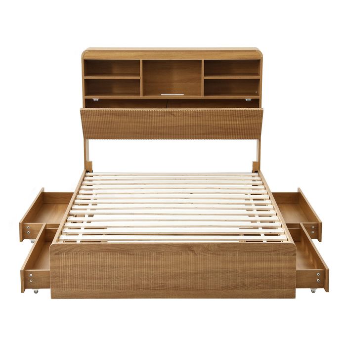 Artiss King Single Bed Frame with Storage, 4 Drawers, USB Night Light Natural
