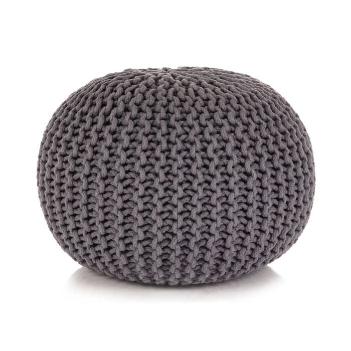 vidaXL Hand-Knitted Pouffe Cotton 50x35cm Grey Foot Rest Stool Seat Ottoman