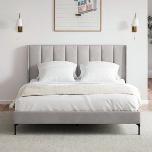 Brooklyn Double Taupe White Velvet Upholstered Bed Frame