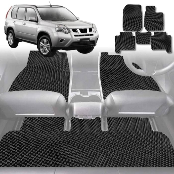 6D Diamond Car Floor Mats for Nissan X-TRAIL 2007-2014-Full Set-Black-Outback GT