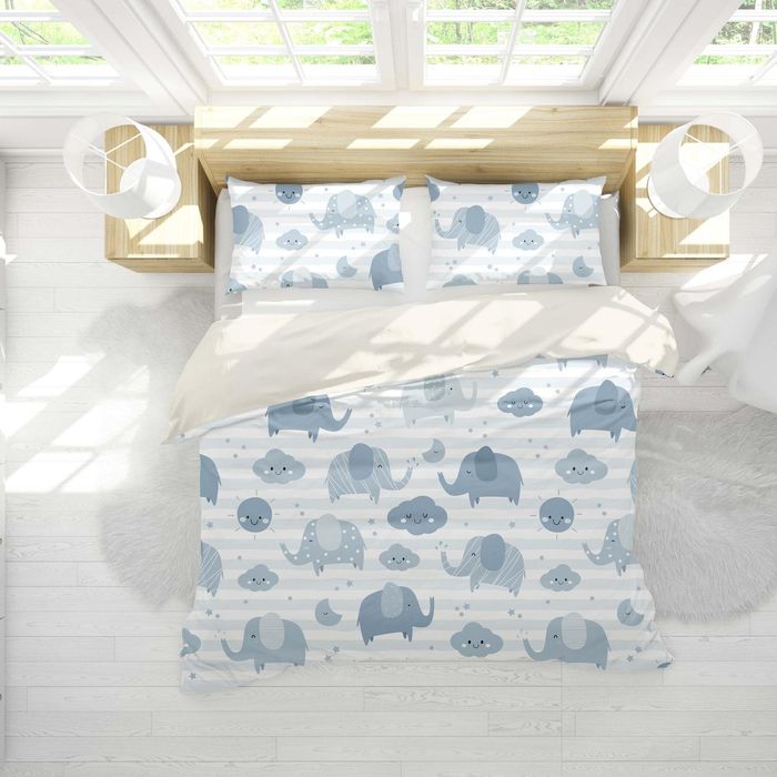 3D Cartoon Elephant Blue Animal Quilt Cover Set Bedding Set Duvet Cover Pillowcases LXL