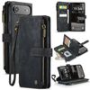 CaseMe C30 For Apple iPhone 17 Air Vintage Leather Folio Zipper Wallet Case and 7 Card Slots (Black)