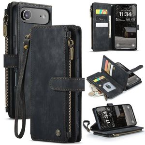 CaseMe C30 For Apple iPhone 17 Air Vintage Leather Folio Zipper Wallet Case and 7 Card Slots (Black)