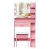 Ufurniture Makeup Vanity Desk with 10 LED Bulb Mirror Compact Dressing Table Stool Set Pink