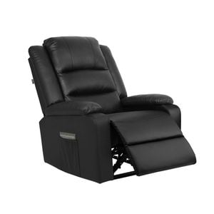 Oikiture Recliner Chair With Side Pocket Leather Black