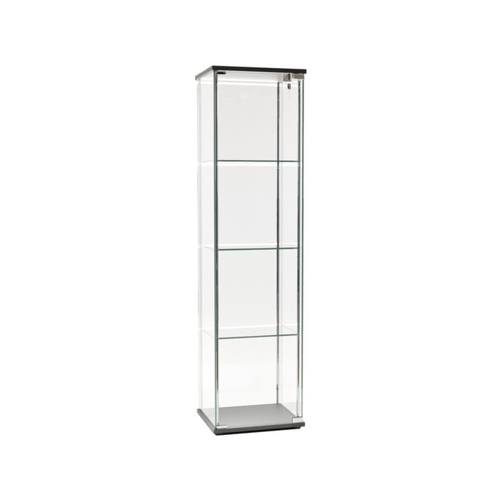 West Glass Display 4 Tier Cabinet Trophy Display Storage Shelf 1 Door Led Lights Black