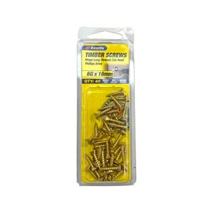Zenith 6G x 16mm Brass Plated Hinge-Long Threads Countersunk Head Timber Screws - 40 Pack