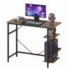 Ufurniture 90cm Study Desk with Power Outlet, Small Computer Desk with Reversible Shelves, Rustic Brown