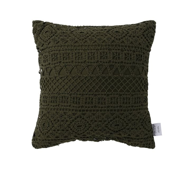 Vintage Design Homewares Tenille Olive Cotton Lace Cushion Cover 45 x 45 cm