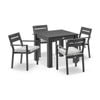 Santorini Outdoor 4 Seater Square Aluminium Dining Table Charcoal With Chairs & Textured Olefin Grey Cushions