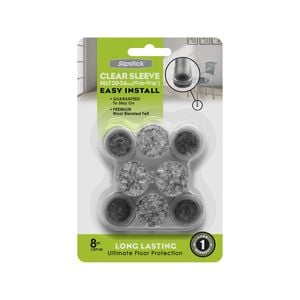 Slipstick 20 - 24mm Diameter Clear Sleeve Felt Chair Leg Floor Protection - 8 Pack