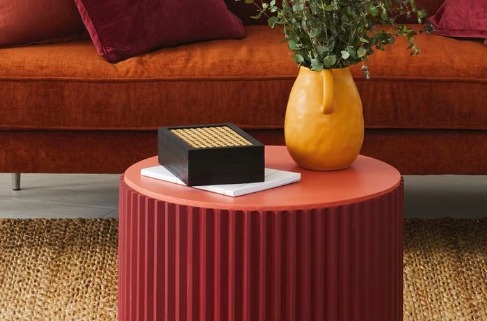 Red coffee table and red couch
