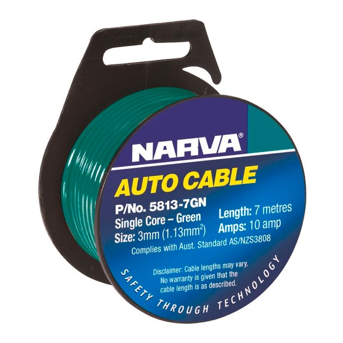 Narva Cable Single Core 10A 3mm x 7m Green