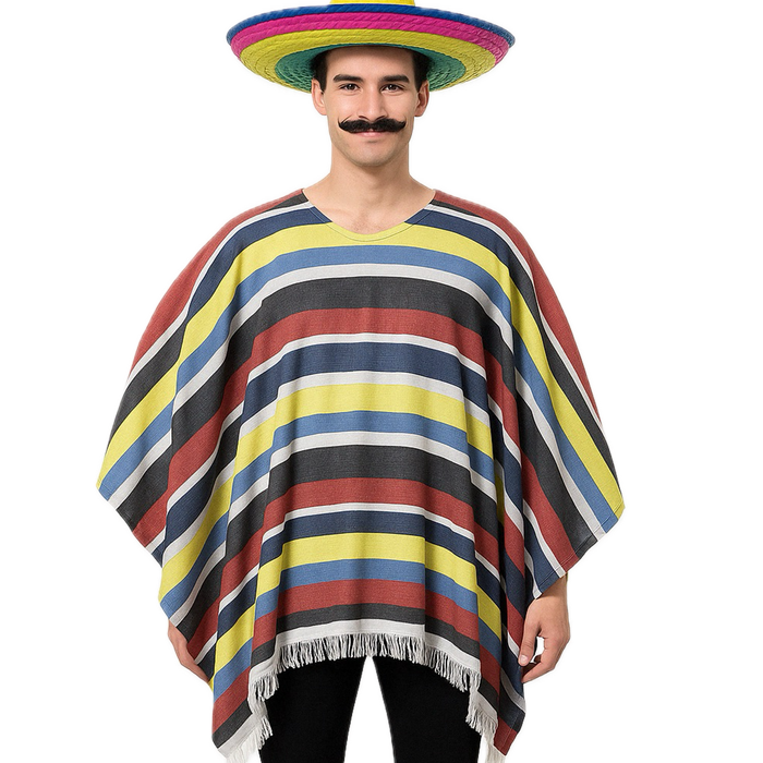 s MEXICAN PONCHO Spanish Costume Wild West Cowboy Party Bandit Fiesta