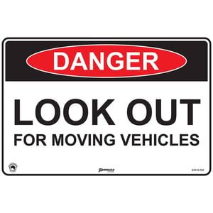 Pinnacle 600 x 400mm Poly Danger Look Out For Moving Vehicles Sign 