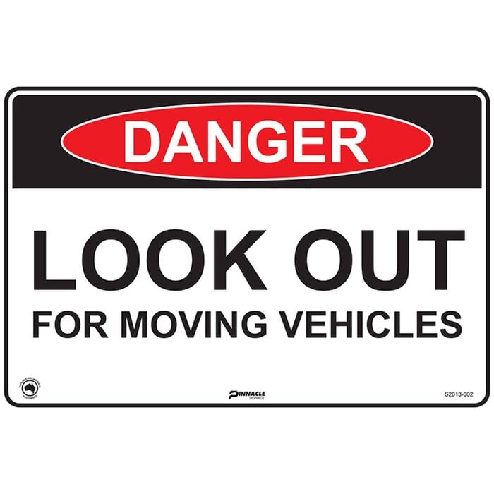 Pinnacle 600 x 400mm Poly Danger Look Out For Moving Vehicles Sign 