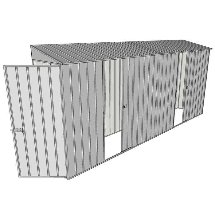 Build-a-Shed 0.8 x 4.5 x 2m Skillion Single Hinged Door Shed with Dual Single Sliding Side Doors - Zinc