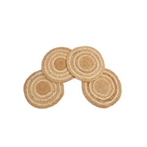 Yarra Textiles Set of 4 Round 100% Jute/Cotton Wicker Placemats - Love  25cm Beige