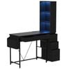 Ufurniture LED Gaming Desk with Bookshelf, 4 Drawers & File Cabinet, Reversible Corner Computer Desk for Study, Black