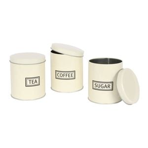 Harbour Housewares 3pc Round Metal Tea Coffee Sugar Canister Set