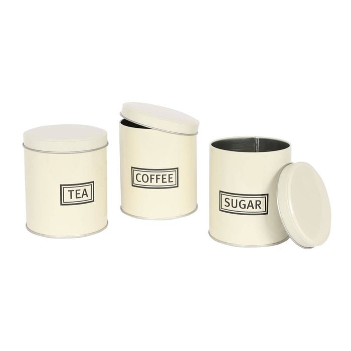 Harbour Housewares 3pc Round Metal Tea Coffee Sugar Canister Set