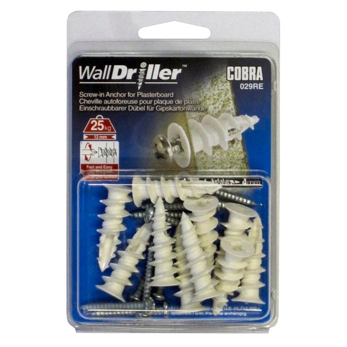 Cobra 4mm Wall Driller Nylon Plasterboard Anchors - 10 Pack