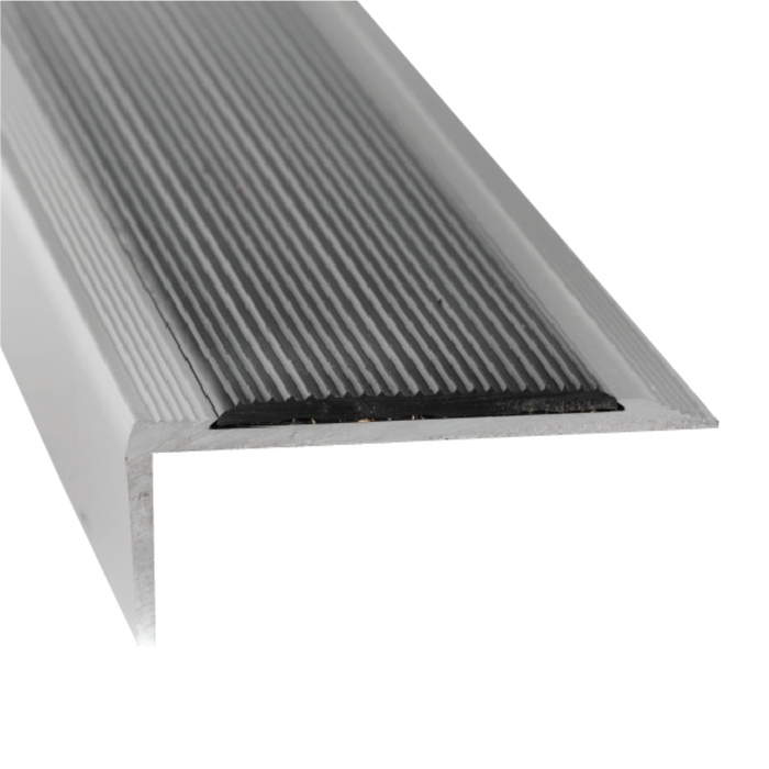 Duratac 1800mm Clear Aluminium With Black Vinyl Insert And Countersunk Holes Stair Nosing
