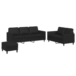 vidaXL Sofa Set with Cushions 2-Seater Sofa Couch 3 Piece Black Faux Leather