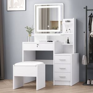 Alfordson Dressing Table Stool Set Led White
