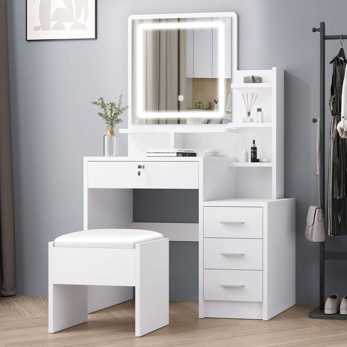 Alfordson Dressing Table Stool Set Led White