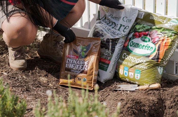 Close up of compost, manure and fertilizer products.