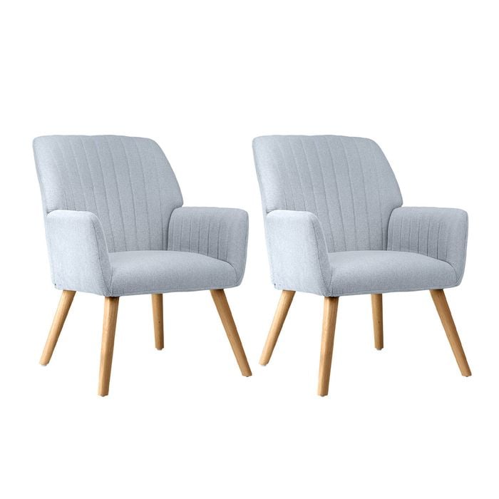 Oikiture 2x Armchair Lounge Sofa Chair Fabric Accent Chairs Armchairs Grey