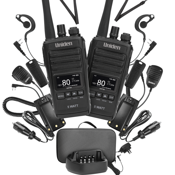 Uniden UH755 UHF CB Handheld Radio - Deluxe Pack